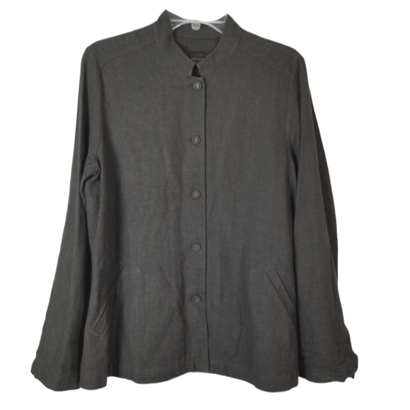 Eileen Fisher Linen Wool Blend Button Jacket Mandarin Collar Size Medium Brown - Picture 1 of 8